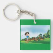 Schattigee Cartoon Boy Golfen Fun Golf Lover Desig Sleutelhanger (Voorkant)