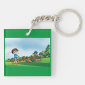 Schattigee Cartoon Boy Golfen Fun Golf Lover Desig Sleutelhanger (Achterkant)