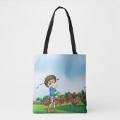 Schattigee Cartoon Boy Golfen Fun Golf Lover Desig Tote Bag (Voorkant)