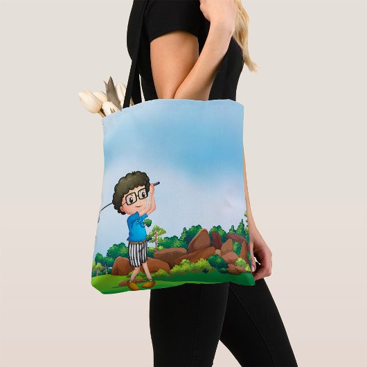 Schattigee Cartoon Boy Golfen Fun Golf Lover Desig Tote Bag