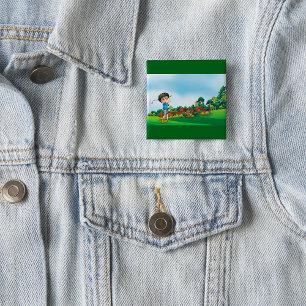 Schattigee Cartoon Boy Golfen Fun Golf Lover Desig Vierkante Button 5,1 Cm