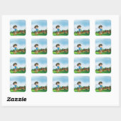 Schattigee Cartoon Boy Golfen Fun Golf Lover Desig Vierkante Sticker (Vel)
