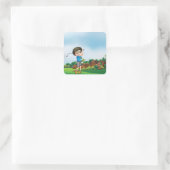 Schattigee Cartoon Boy Golfen Fun Golf Lover Desig Vierkante Sticker (Tas)