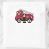 Schattigee Cartoon Brandweerman Ovale Sticker (Tas)