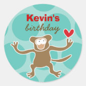Schattigee Cartoon Brown Monkey Fun Kind verjaarda Ronde Sticker (Voorkant)