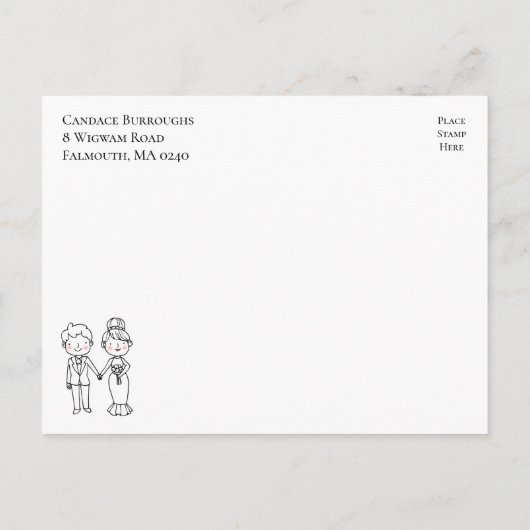 Schattigee Cartoon bruid bruidegom bruiloft verlov Uitnodiging Briefkaart (Achterkant)