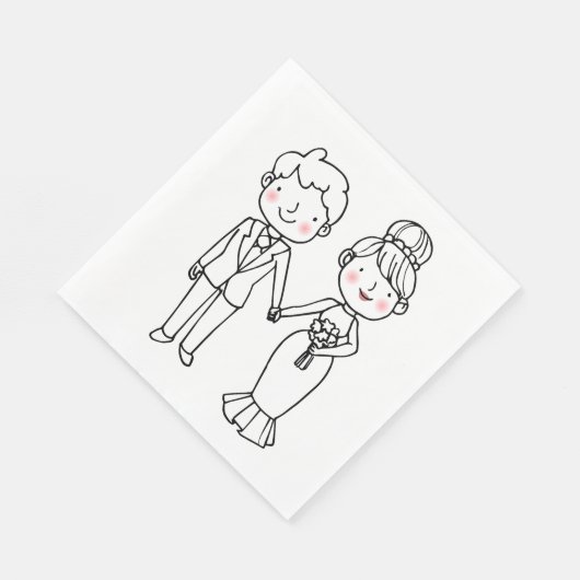 Schattigee Cartoon bruid bruidegom grillige bruilo Servet (Hoek)