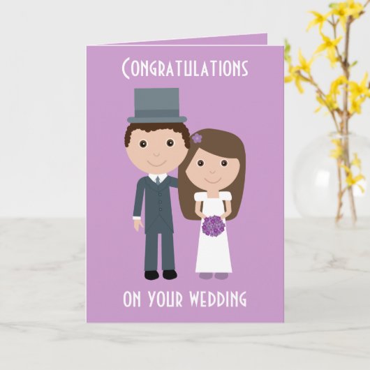 Schattigee cartoon Bruid & Bruidegom Trouwkaart Kaart (Gele Bloem)