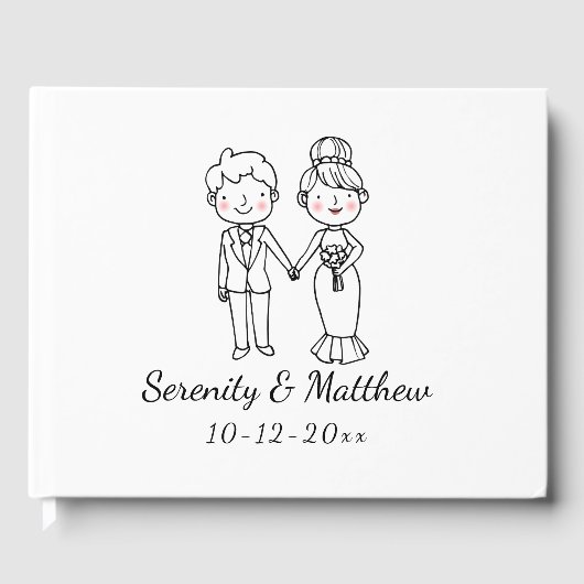 Schattigee Cartoon bruid bruidegom zwart wit bruil Gastenboek (Voorkant)