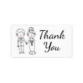 Schattigee Cartoon bruid zwart wit dank u bruiloft Etiket (Voorkant)