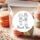 Schattigee Cartoon bruid zwart wit dank u bruiloft Ronde Sticker