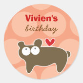 Schattigee Cartoon Bruin Beer Leuk Kind Verjaardag Ronde Sticker (Voorkant)