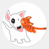 Schattigee Cartoon Bull Terrier en Kitten Sticker (Voorkant)