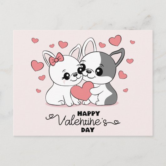 Schattigee Cartoon Bulldog liefhebbers Hart Valent Briefkaart (Voorkant)