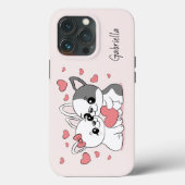 Schattigee Cartoon Bulldog liefhebbers Hart Valent Case-Mate iPhone Case (Achterkant)