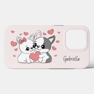 Schattigee Cartoon Bulldog liefhebbers Hart Valent Case-Mate iPhone Case