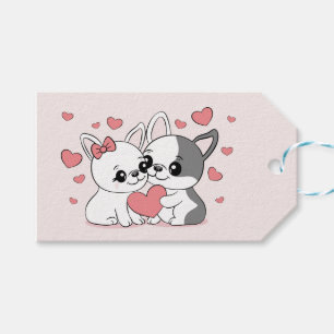Schattigee Cartoon Bulldog Lovers Hearts Valentijn Cadeaulabel