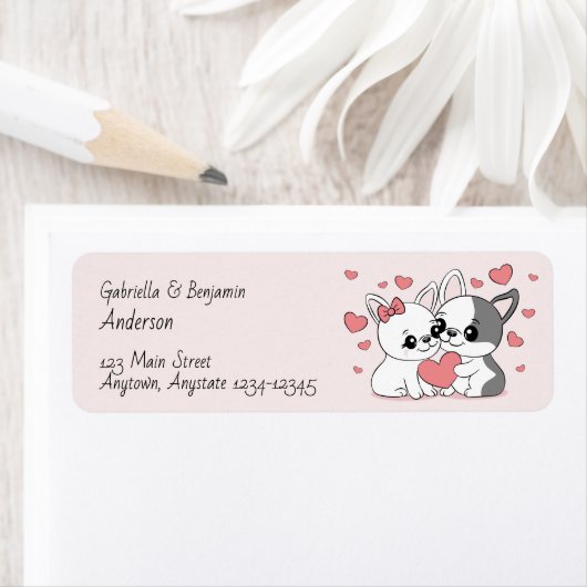 Schattigee Cartoon Bulldog Lovers Hearts Valentijn Etiket (Insitu)