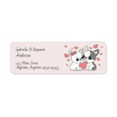 Schattigee Cartoon Bulldog Lovers Hearts Valentijn Etiket (Voorkant)