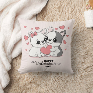 Schattigee Cartoon Bulldog Lovers Hearts Valentijn Kussen
