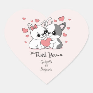 Schattigee Cartoon Bulldog Valentijn's Day Dank u Hart Sticker