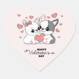 Schattigee Cartoon Bulldogs Liefhebbers Hart Valen Sticker