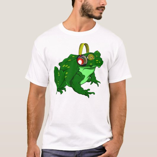 Schattigee Cartoon Bullfrog Dragen Hoofdtelefoon T-shirt (Voorkant)