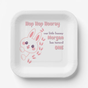Schattigee Cartoon Bunny Turning One Girls 1st Bir Papieren Bordje