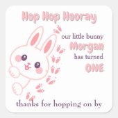 Schattigee Cartoon Bunny Turning One Girls 1st Bir Vierkante Sticker (Voorkant)