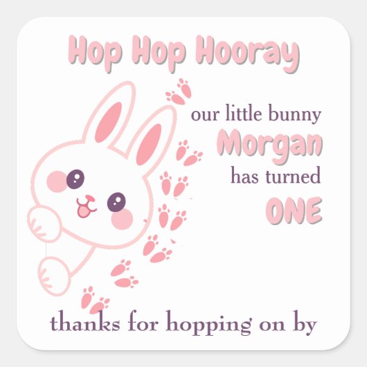 Schattigee Cartoon Bunny Turning One Girls 1st Bir Vierkante Sticker (Voorkant)