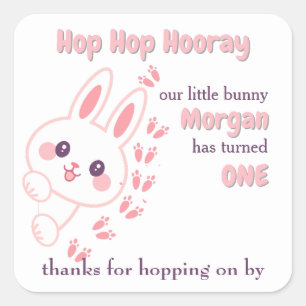 Schattigee Cartoon Bunny Turning One Girls 1st Bir Vierkante Sticker