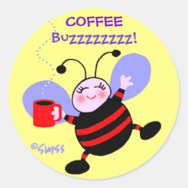 Schattigee Cartoon Busy Bee w Rode Strepen Koffieb Ronde Sticker