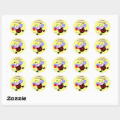 Schattigee Cartoon Busy Bee w Rode Strepen Koffieb Ronde Sticker (Vel)