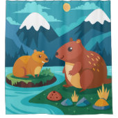 Schattigee Cartoon Capybara Douchegordijn (Voorkant)