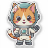 Schattigee Cartoon Cat Astronaut Fun Kawaii Art Sticker (Voorkant)