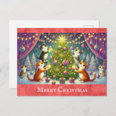 Schattigee Cartoon Cat Kitten Vrolijk Kerstfeest Briefkaart (Voorkant / Achterkant)