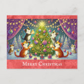 Schattigee Cartoon Cat Kitten Vrolijk Kerstfeest Briefkaart (Voorkant)