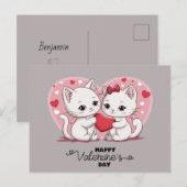 Schattigee Cartoon Cat Lovers Hearts Valentijn's D Briefkaart (Voorkant / Achterkant)