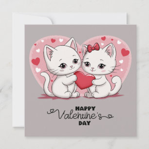 Schattigee Cartoon Cat Lovers Hearts Valentijn's D Feestdagenkaart