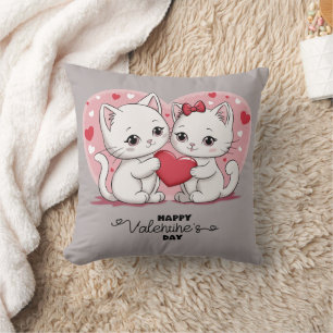 Schattigee Cartoon Cat Lovers Hearts Valentijn's D Kussen