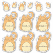 Schattigee Cartoon Cat Naam toevoegen | Beige cont Sticker (Voorkant)