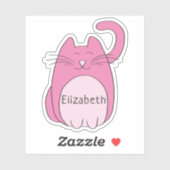 Schattigee Cartoon Cat Naam toevoegen Roze Contour Sticker (Vel)