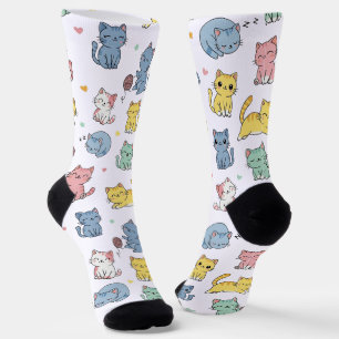 Schattigee Cartoon Cat Pattern Crew Sokken