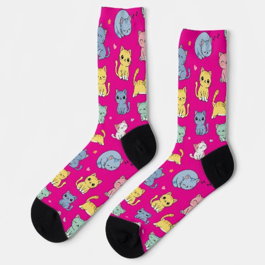 Schattigee Cartoon Cat Pattern Crew Sokken (Links)