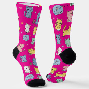 Schattigee Cartoon Cat Pattern Crew Sokken