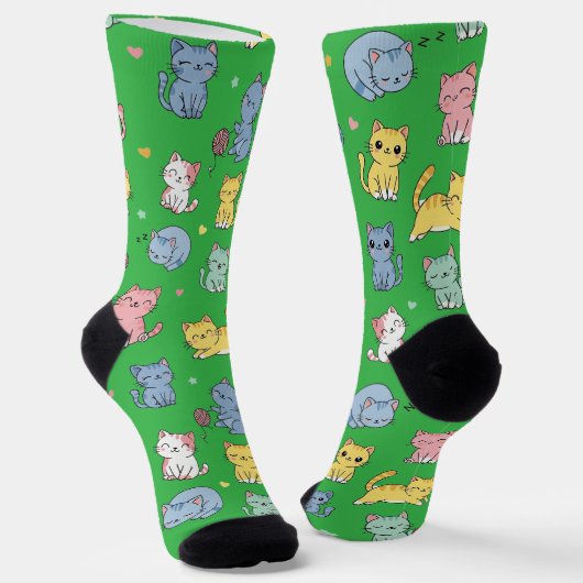 Schattigee Cartoon Cat Pattern Crew Sokken (Gebogen)