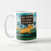Schattigee Cartoon Cat Shame Sign Grappige zin Koffiemok (Links)