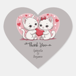 Schattigee Cartoon Cat Valentijn's Day Dank u Hart Sticker