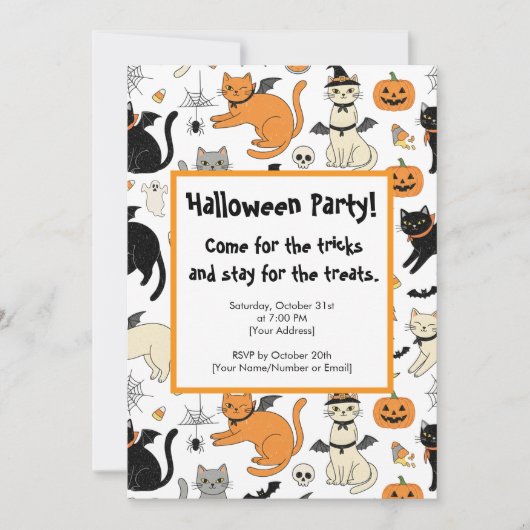 Schattigee Cartoon Cats Halloween Uitnodiging (Voorkant)