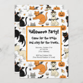 Schattigee Cartoon Cats Halloween Uitnodiging (Voorkant / Achterkant)